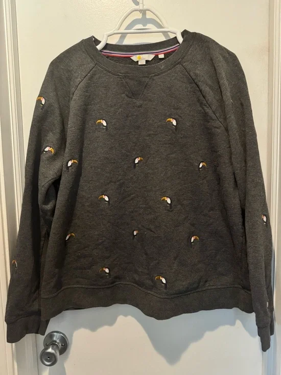 Boden Charcoal Crewneck Sweater with Toucans - XL - Picture 1 of 5